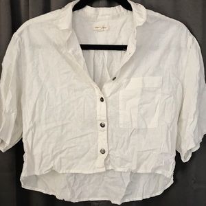 Cropped white button down